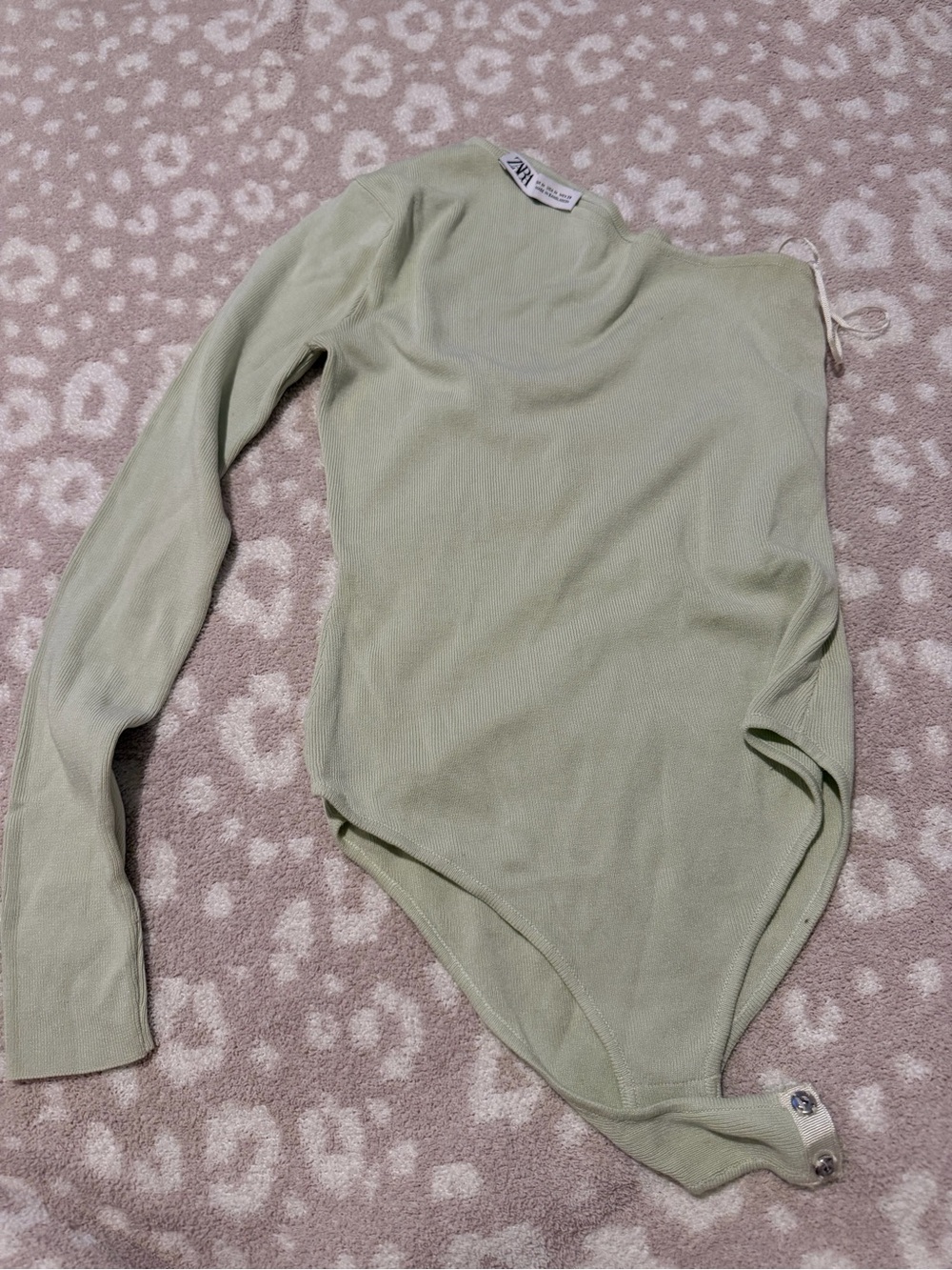 Zara Sage Green Ribbed Long-Sleeve Bodysuit Sweater